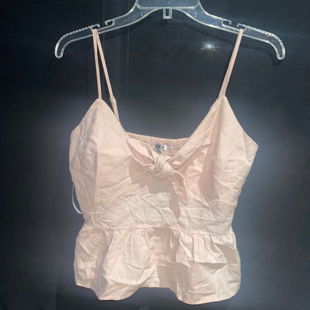 New GBG Guess Linen Knotted Sleeveless Smocked Top Blouse S